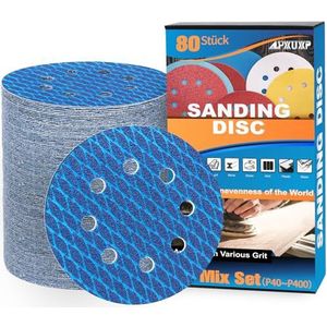 ALPXUXP Schuurschijven 125mm 80 Stuks Diamantvorm Schuurpapier Klittenband Stijl Rond 8 Gaten Schuurpads voor Excentrische Schuurmachine (Korrel 40/60/80/120/180/240/320/400)