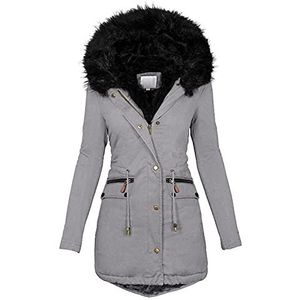 Kanpola Oversized winterjas voor dames, met capuchon, lang, warm gevoerd, parka, jas, winterjas, fleecejas met ritssluiting, losse winterparka, outwear, grijs, XXL