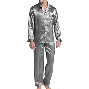 Satijnen pyjama voor heren, nachtkleding, loungewear, Lichtgrijs, M