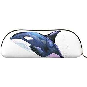 Aquarel Dolphin in The Sea Print Lederen Briefpapier Tas Etui Rits Etui voor Tieners Jongens Meisjes, Goud, Eén maat, Rugzak voor kinderen