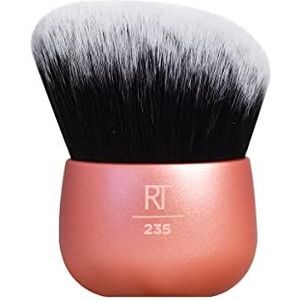 Real Techniques Hoekige Kabuki borstel, voor body bronzer of foundation applicatie, handloze make-up blender, dichte, synthetische haren, aluminium handvat, veganistisch en dierproefvrij, oranje, 1