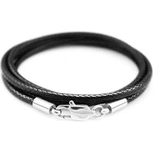 Roestvrij staal zwarte karabijnsluiting gewaxt leer gevlochten touw koord ketting mannen vrouwen sieraden cadeau choker lange ketting op nek-zwart3mm-65cm