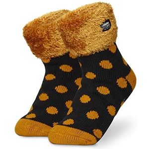 CityComfort Warme sokken voor dames met ABS-noppen en knuffelfleece, Gele stippen, Einheitsgröße