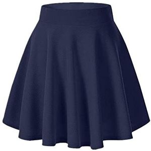 Vrouwen Basic Veelzijdige Stretchy Uitlopende Casual Mini Skater Rok Pailletten Wijn Rood Zwart Korte, marineblauw, M