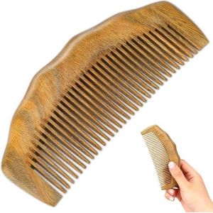 Xuxinsheng Houten kam voor dames, handgemaakte, natuurlijke groene sandelhout, fijne kam, antistatische en roos verwijderende kam, draagbare haarkam
