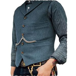 AeoTeokey Klassieke Mens Wol Tweed Pak Vest Casual Mouwloze Jas Visgraat Vest voor Smoking, Licht Navy, 3XL