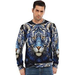 KAAVIYO Abstracte Blauwe Tijger Art Trui Lange Mouw Ronde Hals Sweatshirt T Shirt Tops Crewneck Truien Voor Tiener Mannen, Patroon, XXL