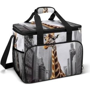 LFDSPYJE Koeltas geïsoleerde lunchtas met zijvak, giraf in New York, grote boodschappentas, herbruikbare lunchbox voor camping strand