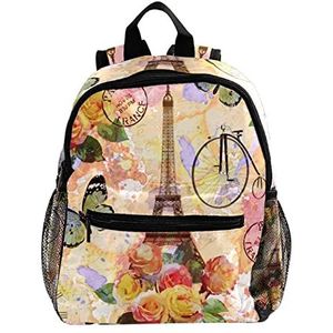 Vintage Parijs Eiffeltoren Rose Butterfly Leuke Mode Mini Rugzak Pack Bag, Meerkleurig, 25.4x10x30 CM/10x4x12 in, Rugzak Rugzakken