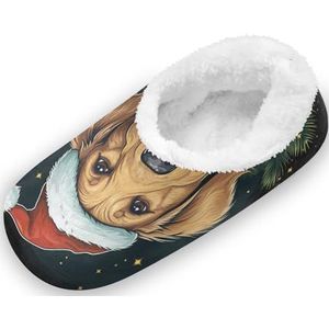 KAAVIYO Kerst Leuke Hond Outdoor Slippers Katoen Huis Schoenen Gesloten Terug Winter Antislip Fuzzy Voeten Slippers voor Indoor Jongens Vrouwen, Patroon, X-Large