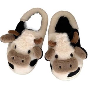 UKKO Slippers Cute Animal Slipper For Women Girls Fashion Fluffy Winter Warm Slippers Woman Cartoon Milk Cow House Slippers Funny Shoes
