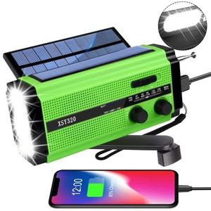 YIKANWEN Draagbare radio op zonne-energie, AM/FM zwengelradio met oplaadbare 5000 mAh batterij, powerbank, led-zaklamp en leeslamp, SOS-alarm voor camping en outdoor (groen)