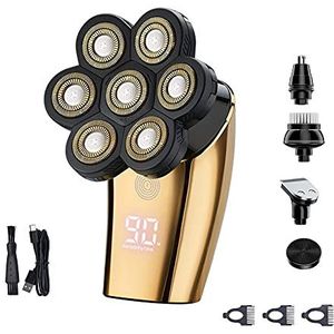 Elektrisch scheerapparaat voor Mannen Roterend Scheerapparaat Elektrische Scheermes Kaal Hoofd Scheerapparaat Multifunctionele Grooming Kit Waterdichte Draadloze Elektrische Scheerapparaten met USB Oplaadbare 6 in 1 (Zeven Hoofd)
