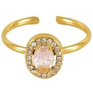 Damesbloemring roestvrij staal liefde vierkant dubbellaags diamant 18K ring live mond verstelbare zirkoonring (Color : Oval [Pink]_Adjustable)
