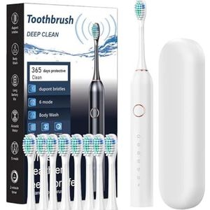 Elektrische tandenborstel voor volwassenen - Elektrische tandenborstel met etui | Oplaadbare 40000 VPM Deep Clean 6 Modes Travel Case & Tandenborstelkophouder