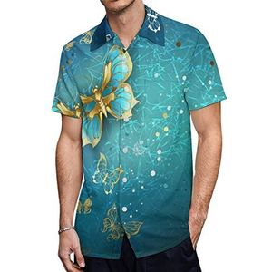Luxe Gouden Vlinders Heren Hawaiiaanse Shirts Korte Mouw Casual Shirt Button Down Vakantie Strand Shirts M