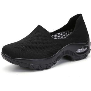 Sportschoenen Met Luchtkussens Vrijetijdswandelschoenen for Dames Zomer Gebreide Loopschoenen Van Mesh Instappers Ademende Trainers Lichtgewicht Orthopedische Schoenen Met Zachte Zool (Color : Black