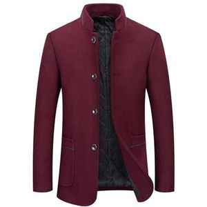 Herenwollen Jas Wollen Mix Korte Overjas Met Enkele Rij Knopen Winddicht Gewatteerd Gevoerd Winteruitloper Zakelijke Normale Pasvorm (Color : Red wine, Size : M)