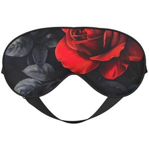 Rode roos en zwarte bladeren print outdoor reizen stijlvol oogmasker verstelbare slaap camping meditatie ontspanning