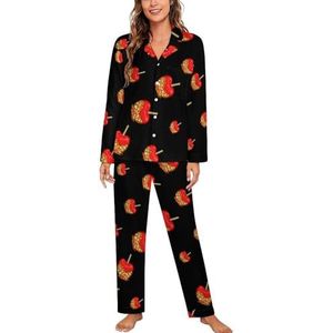 Sweet Candy Cherry Vrouwen Lange Mouw Button Down Nachtkleding Zachte Nachtkleding Lounge Pyjama Set S