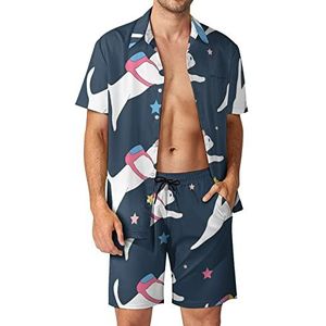 Ruimte met gekleurde rugzakken katten Hawaiiaanse sets voor mannen button down korte mouw trainingspak strand outfits XL