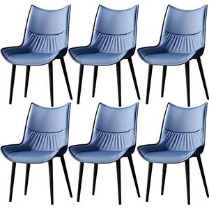 GEIRONV Eetkamerstoelen set van 6, moderne midden van de eeuw woonkamer zijstoelen keukenstoelen PU kussen rugleuning met koolstofstalen poten stoelen Eetstoelen (Color : Blue, Size : 86 * 40 * 44cm)