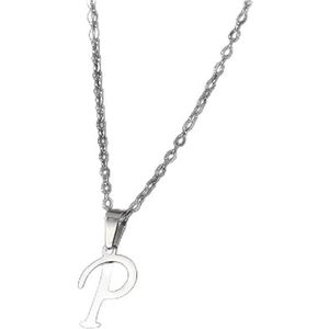 Eenvoudige zilveren kleur 26 letter hanger ketting mode unisex AZ initialen roestvrijstalen choker sleutelbeen ketting sieraden (Style : FN782184)