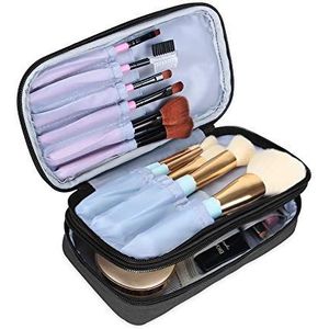 Teamoy make-upborsteltas (tot 20 cm / 8 ''), draagbare make-upborstelorganizer voor schoonheidsborstels, make-upset, Zwart (geen accessoires inbegrepen)