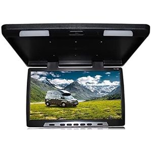 Draagbare Auto TV Hoofdsteun Monitor Tablet, 22 inch autodakmonitor neerklapbaar scherm overhead multimedia video plafond dakmontage display ingebouwde IR USB FM met HD Scherm(19 inch black MP5)