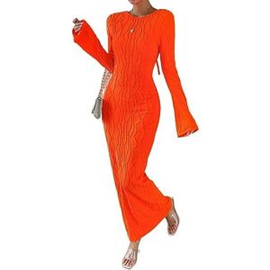 jurken voor dames Bodycon-jurk met effen volantmouwen - Elegante kokerjurk met lange mouwen for dames (Color : Orange, Size : Small)