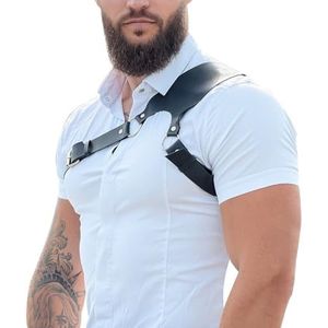 Mannen Lederen Borst Harnas Body Chain Verstelbare Gothic Vest Schouder Armors Strap Steampunk Riem Rave Clubwear Kostuum, Zwart, Eén Maat