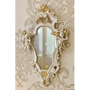 artissimo Spiegel Barok Wandspiegel 57x33 Engel Spiegel Ivoor Goud Frame Antiek Jugendstil Hangspiegel Ivory-Gold 022