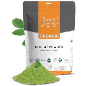 Just Jaivik 100% natuurlijk Indigofera poeder, 227 g/m², 1/2 lbs/08 oz, Indigofera Tictoria, een 100% natuurlijke kleur, kleur je haar donkerbruin naar zwart met henna