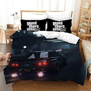NICHIYO Grand Theft Auto Dekbedovertrek-beddengoedset, dekbedovertrek en kussensloop, microvezel, 3D digitale print, driedelig beddengoed (27, 210 x 210 cm + 80 x 80 cm)