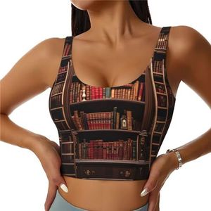 Bibliotheek Boekenplank Print Casual Wear Vrouwen Sport Vest Yoga Vest Workout Vest Voor Vrouwen Lichtgewicht Trendy, Zwart, S