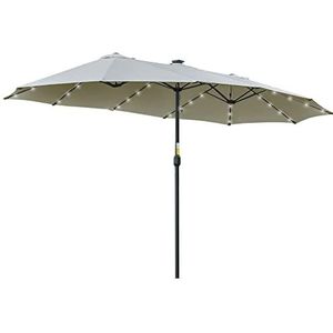 Outsunny parasol met LED zonne-energie 4,5 m dubbele parasol tuinparasol marktparasol terrasparasol ovaal zwart en crème wit