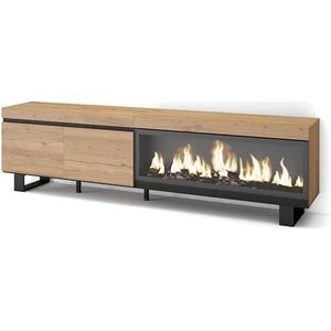 Skraut Home | TV-Meubel, Lowboard | Woonkamer, Eetkamer | 210 | Voor tv's tot 80"" | Elektrische haard XXL | Industrieel design | Moderne stijl | Eiken