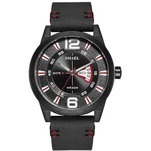 Luxury horloge heren, mode -business casual waterdichte chronograaf, analoge kwarts lederen band lichtgevende horloges, met datum,Black red a2