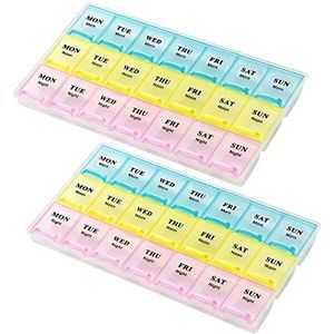 Weekly Pill Organizer - (Pack van 2) 21 dag pillen planners voor pillen vitaminen en medicijnen, 3 keer per dag Medicatie Reminder Boxes, gemakkelijk te lezen en reisvriendelijk