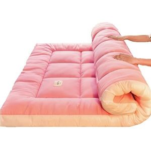 HHDOMLTH Opvouwbare Japanse vloermat, tatami, futonmat, verdikte Japanse futonmatras, oprolbare matras, tatami-mat, ademende vloerligstoel, logeerbed voor campingbank (roze, 90 x 200 cm)