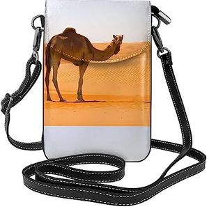 Desert Sand Camel Lederen Cross Body Flip Telefoon Tas Met Afneembare Schouderbanden, Gebruikt Voor Reizen, Dating, Vakantie Geschenken, Zwart, Eén maat
