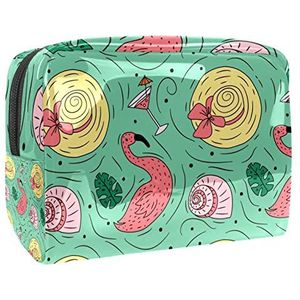 Doodle Zomer Patroon Flamingo Hoed Drinken Print Reizen Cosmetische Tas voor Vrouwen en Meisjes, Kleine Waterdichte Make-up Tas Rits Pouch Toiletry Organizer, Meerkleurig, 18.5x7.5x13cm/7.3x3x5.1in, Modieus