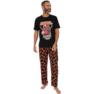 Marvel Heren Deadpool Lange Pyjama Set PJ's Nachtkleding Loungewear, Zwart, L