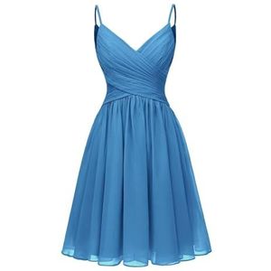 HPPEE Afstuderen jurk off-shoulder thuiskomst jurken voor junior korte rok met zakken WYX548, Blauw, 52 grote maten