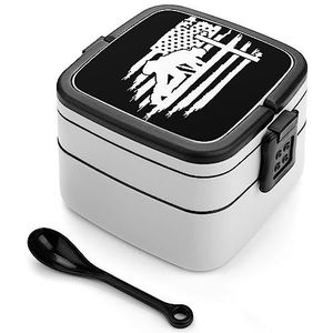 Amerikaanse Vlag Elektrische Kabel Lineman Bento Lunch Box Dubbellaags Alles-in-een Stapelbare Lunch Container Inclusief Lepel met Handvat
