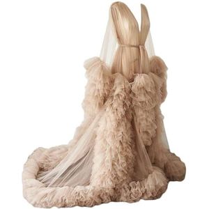 Tule gewaad zwangerschapsjurken voor fotoshoot lange bruiloft bruids zwangere kamerjassen grote maat, Huid, 32