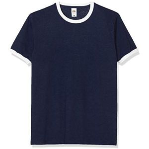 Fruit of the Loom Valueweight Ringer T-shirt voor heren, marine/Wit, M