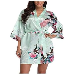 VONCYKI Satijnen zijde vrouwen bruiloft bruidsmeisje gewaad sexy kraan print badjas korte lange kimono nachtjapon gewaad mode ochtendjas vrouw (lichtgroen, XXL)