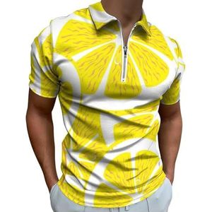 Gele Citroen Half Zip-up Poloshirts Voor Mannen Slim Fit Korte Mouw T-shirt Sneldrogende Golf Tops Tees 4XL