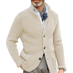 Heren Vest, Heren Opstaande Kraag Gebreid Vest Trui Veelkleurig Vintage Grof Gebreide Trui Jassen Slank Warm Overgangsjack Knoopsluiting Vest Casual Knitwear,Beige,Xxl